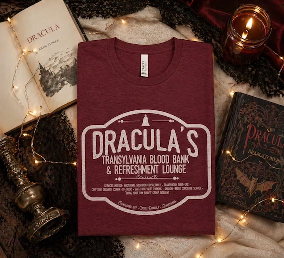 Dracula Shirt | Transylvania Blood Bank Tee | Classic Horror Literary TShirt | Vampire Humor Gift, Gothic Book Lover Dark Academia Aesthetic
