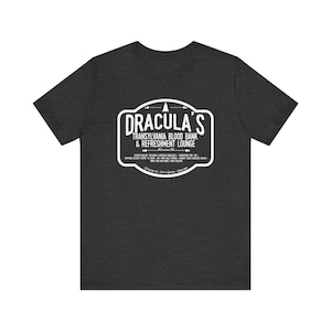 Dracula Shirt | Transylvania Blood Bank Tee | Classic Horror Literary TShirt | Vampire Humor Gift, Gothic Book Lover Dark Academia Aesthetic Dark Grey Heather