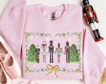 Black Nutcracker Sweatshirt | Christmas Ballerina Vintage Crewneck Shirt | Holiday African American Ballet Dancer Gift | Teen, Tween Gifts
