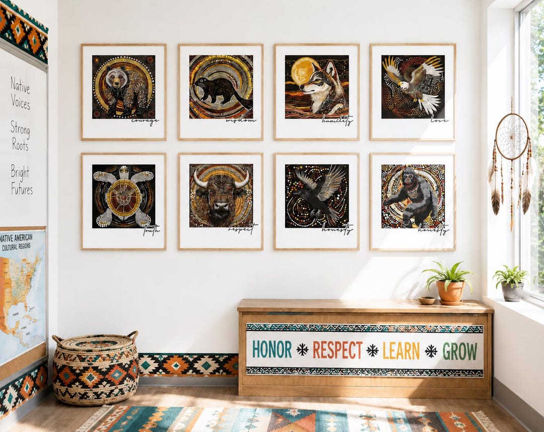 Seven Grandfather Teachings Dot Art Poster Set | Indigenous