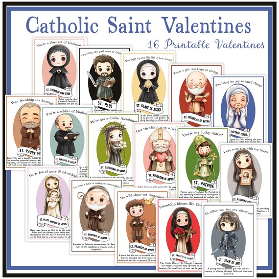 Catholic Saint Valentines | Cute Religious Valentine Cards | Saints Valentine's Cards | Boy Girl Download Valentine Card
