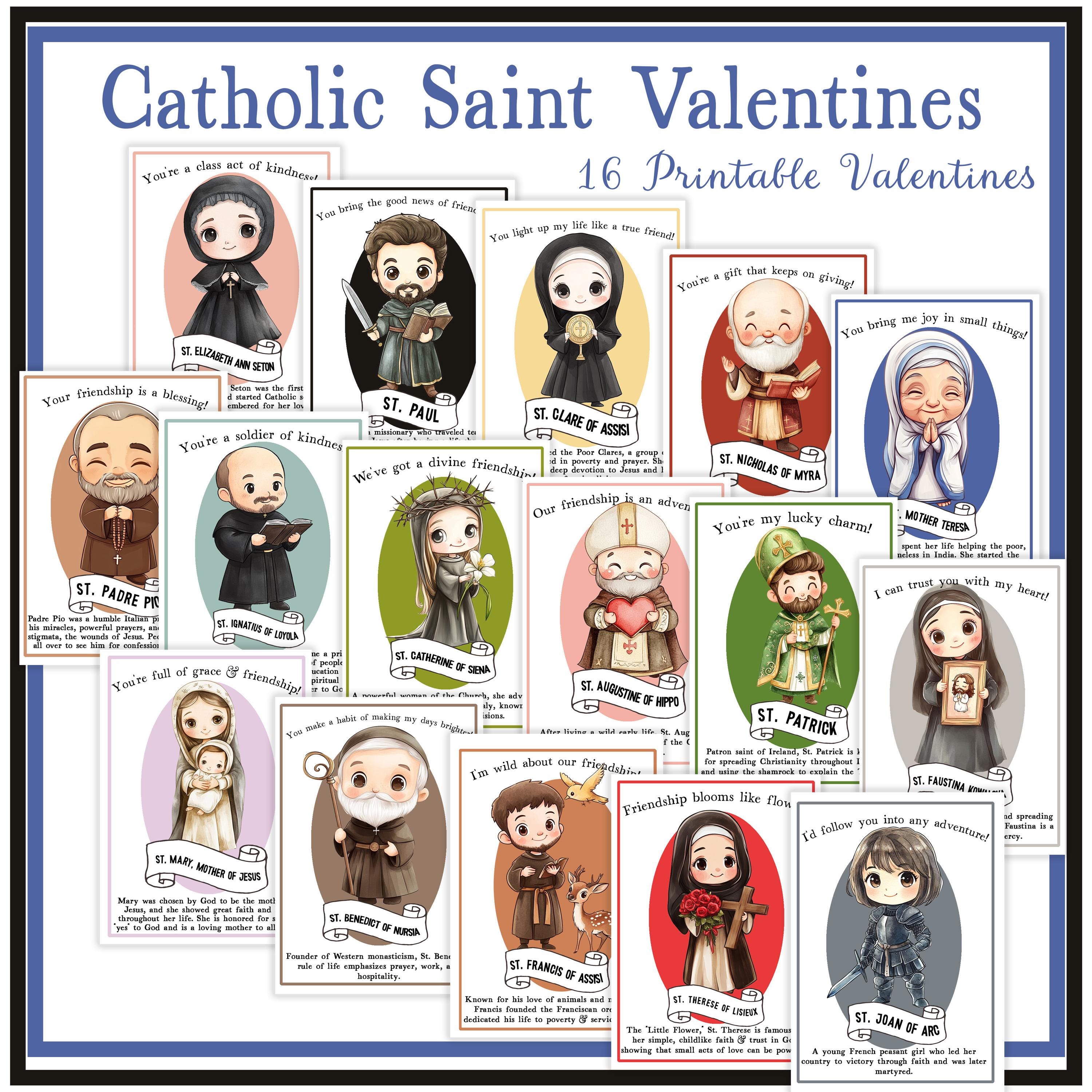 Catholic Saint Valentines | Cute Religious Valentine Cards | Saints Valentine's Cards | Boy Girl Download Valentine Card