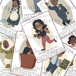 Cartoline di San Valentino con storia nera / San Valentino stampabile afroamericano / Ragazzo nero, San Valentino digitale ragazza nera Set 4 Scheda di download