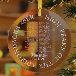 Custom Adirondacks 46er Glass Ornament | Personalized ADK 46ers High Peak Christmas Gift | Adirondack 46 High Peaks of New York Finisher