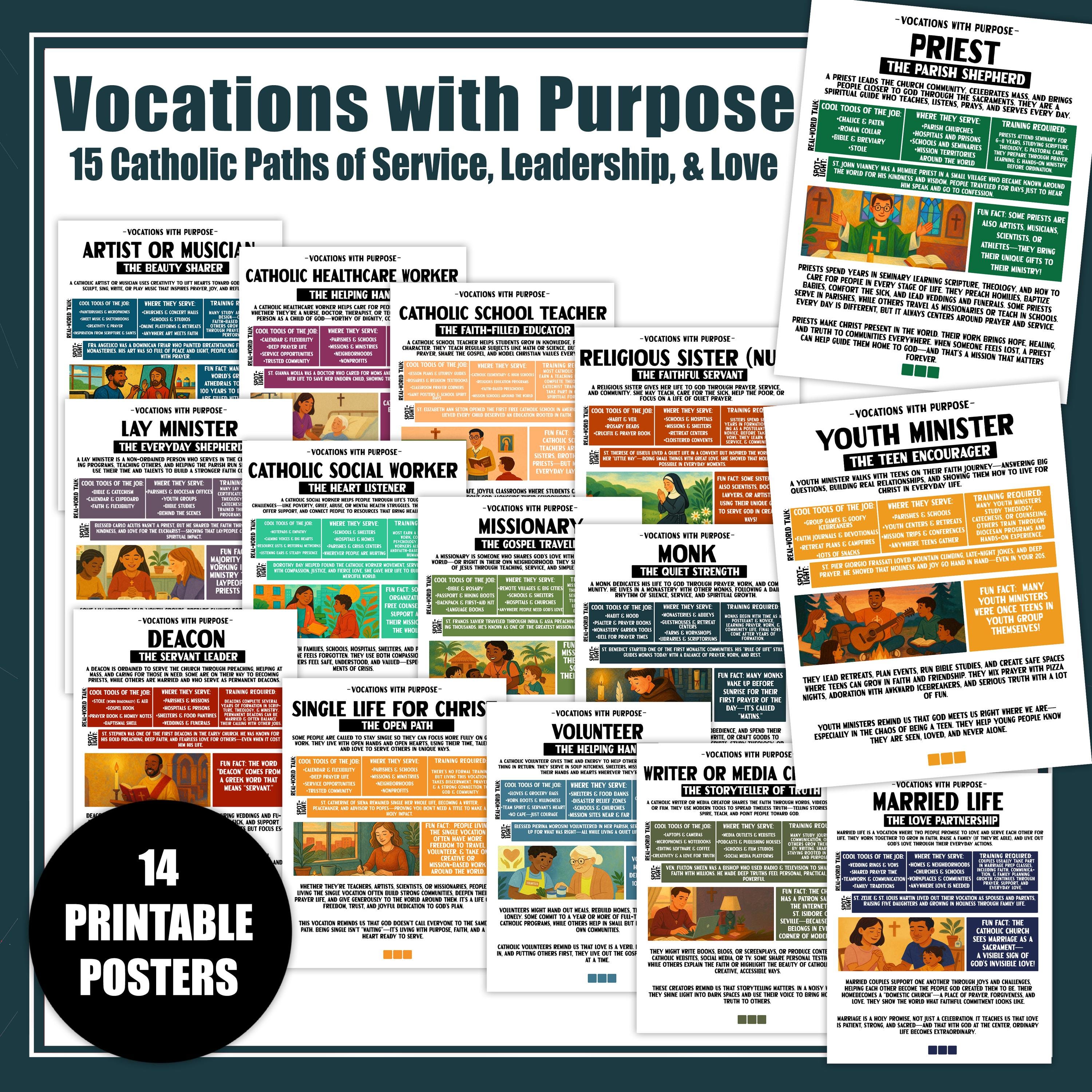 Vocation Course Poster Catholic Vocations Bulletin Board Set | Vocations With Purpose Poster ...