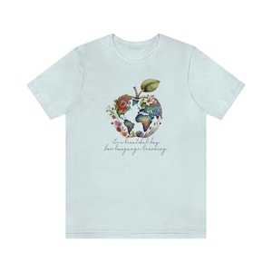 ESL Teacher Shirt | English as a Second Language Teach Tshirt | Beautiful Day Learning Enl | Multilingual Learners Linguist Team Tee Heather Ice Blue