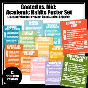 Goated vs. Mid Classroom Behavior Posters | Funny Gen Alpha Classroom Bulletin Board Set |  Class Rules Back To School Decor for Teachers
