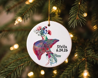 Floral Liver Ornament | Custom Hepatology Transplant Christmas Tree Gift | Organ Transplant Flower Organ Donor RN | Hepatologist Doctor