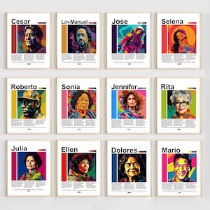 Spaanse American Heritage Month-posters | Prikbordkit Hispanic History | Beroemde Spaanse klas decor poster | Latina Latino-kunst