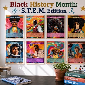 Bacheca STEM per persone di colore / Poster di scienziati e matematici di colore / Bacheca del Mese della Storia Afroamericana / Matematica, Scienza, Ingegneria, Tecnologia