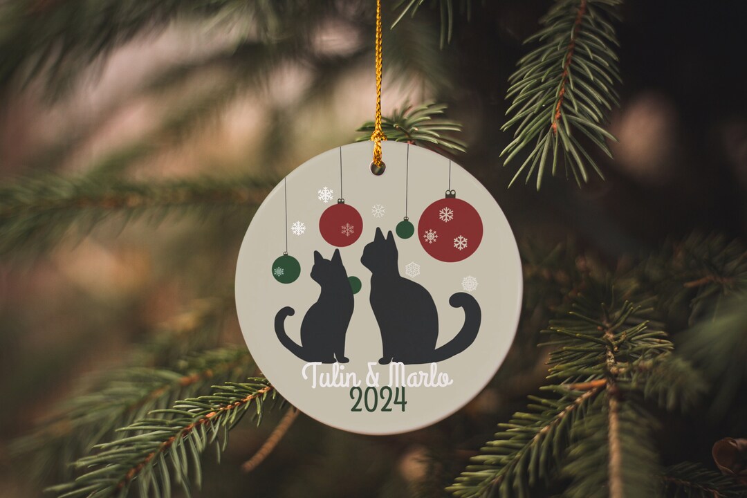 Custom Cat Christmas Ornament Two Cats Personalized Christmas Tree Gift Pet Kitten Gifts 2024