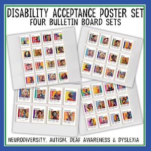 Carteles de concientización sobre la neurodiversidad y la discapacidad / Tablón de anuncios sobre la aceptación de la neurodiversidad / Mes de concientización sobre la inclusión del autismo, la dislexia y la sordera
