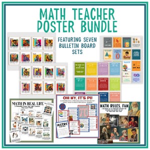 Math Teacher Classroom Decor Bundle | Math Poster Bulletin Boards Middle & High School, Funny Math Poster Sets | Pi, Mathematicians, Careers