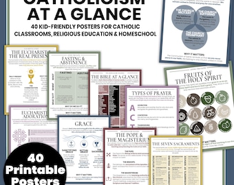 Catholic Classroom Posters | Catholic Faith Religious Education Bulletin Board Decor | 40 Catechism Posters | Catholic School Printable