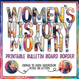 Cartas para el tablón de anuncios del Mes de la Historia de la Mujer / Decoración inspiradora para el aula de marzo / Cartas de acuarela sobre mujeres en la historia / Progreso feminista