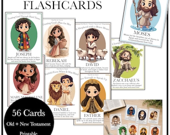 Bible Character Flashcards | 56 Bible Character Cards for Kids | Printable Sunday School Activity | Christian Catholic Religious Education