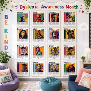 Dyslexia Awareness Month Bulletin Board Posters | Famous People Dyslexic Figures Set | Celebrate Neurodiverse October Classroom Poster