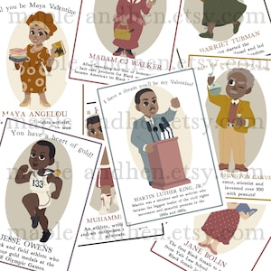 Cartoline di San Valentino con storia nera / San Valentino stampabile afroamericano / Ragazzo nero, San Valentino digitale ragazza nera Set 2 Scheda di download