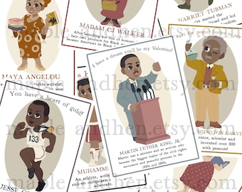 Black History Valentine Cards | African American Printable Valentine's Day | Black Boy, Black Girl Digital Valentines Set 2 Download Card