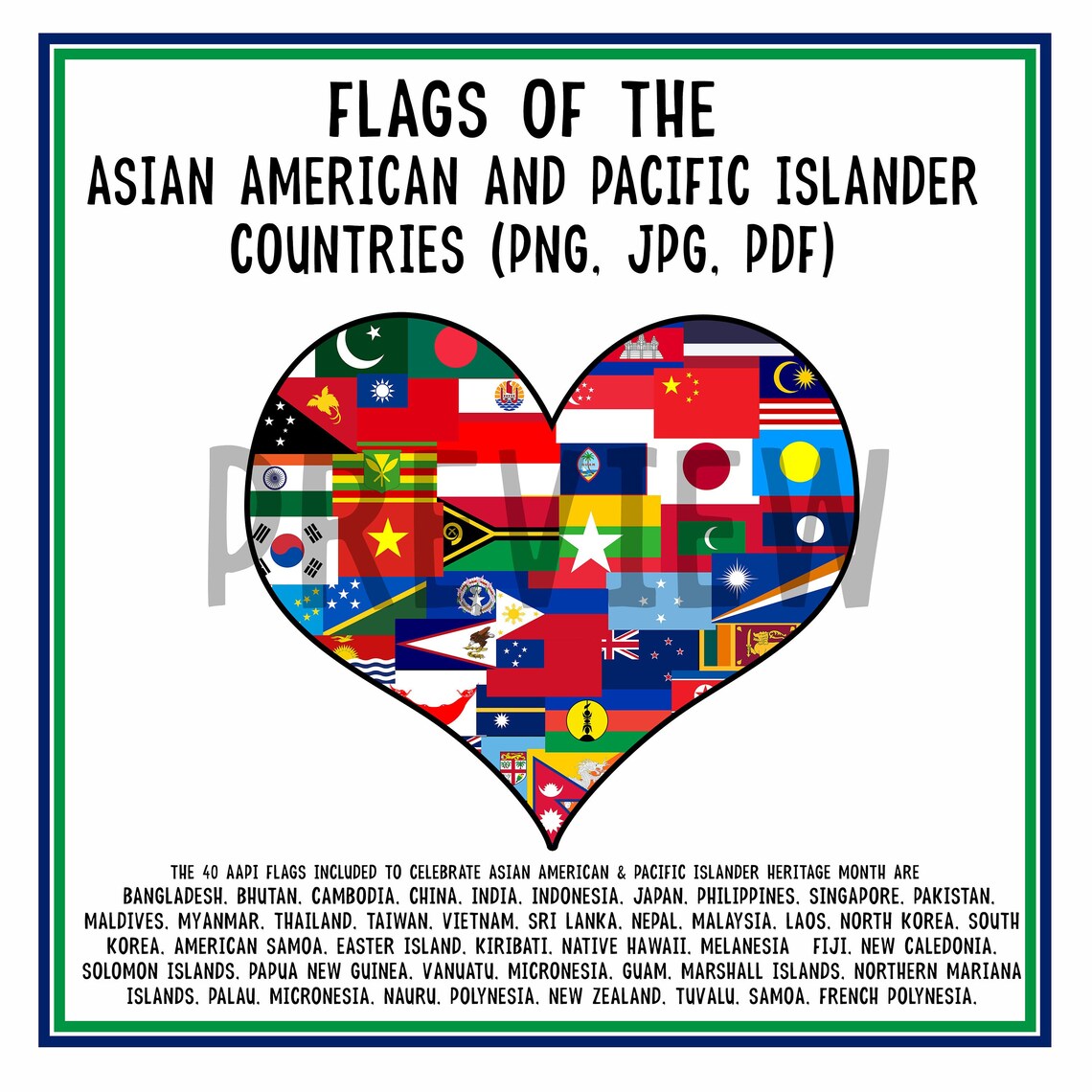 AAPI Country Heart Flags | AANHPI Asian American and Pacific Islander ...