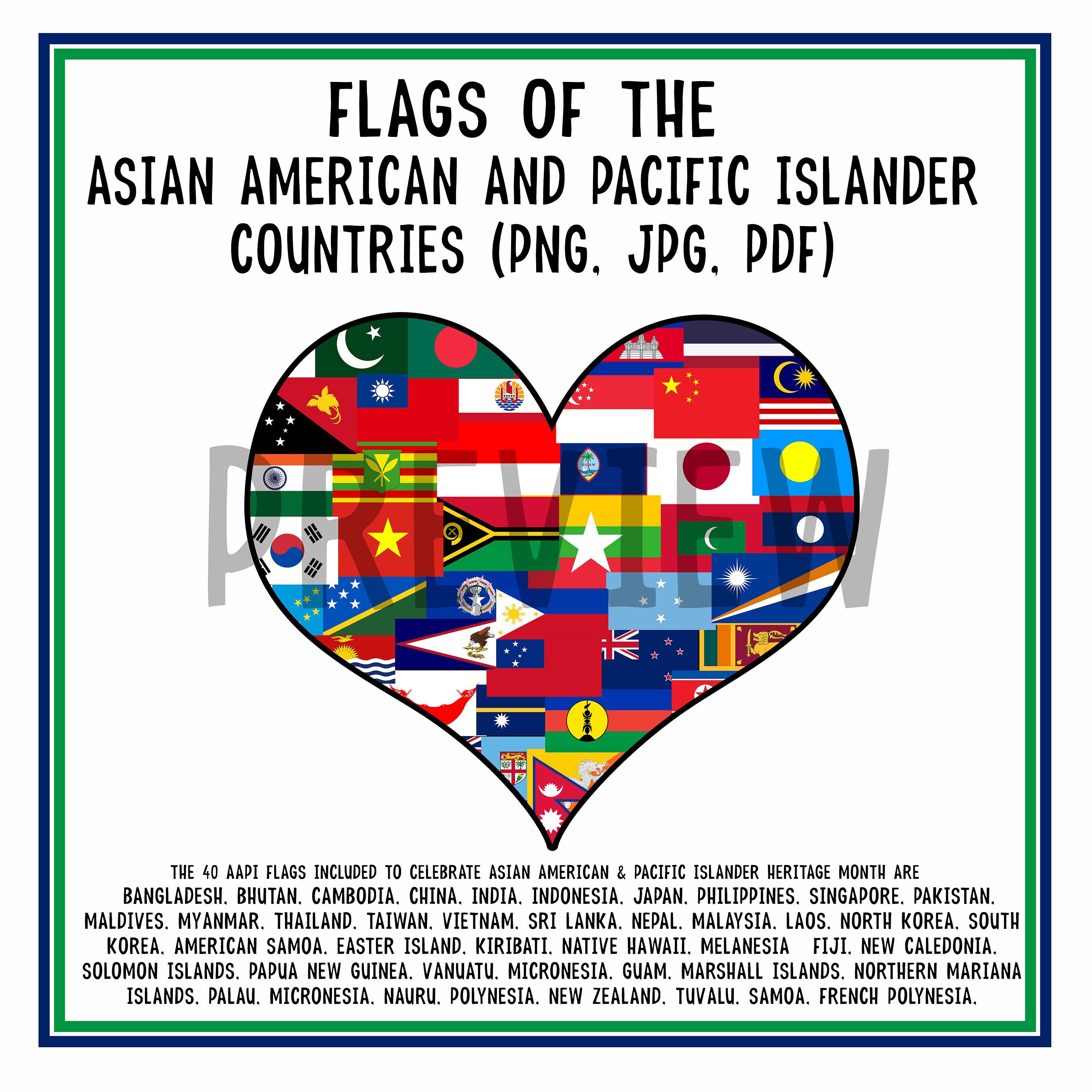 Pacific Rim Flags Decor AAPI Country Heart Flags | AANHPI Asian American and Pacific Islander ...
