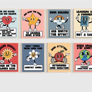 Retro Classroom Posters | Growth Mindset Motivational Bulletin Board Set | Printable Instant Download Gallery Wall Poster | Dopamine Decor