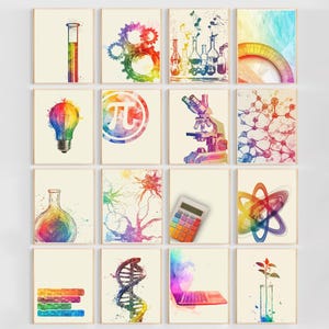 STEM Class Posters | Science Technology Engineering Mathematics Gallery Wall | Stem Teacher Bulletin Board Kit | Tech Math Coding Poster Set