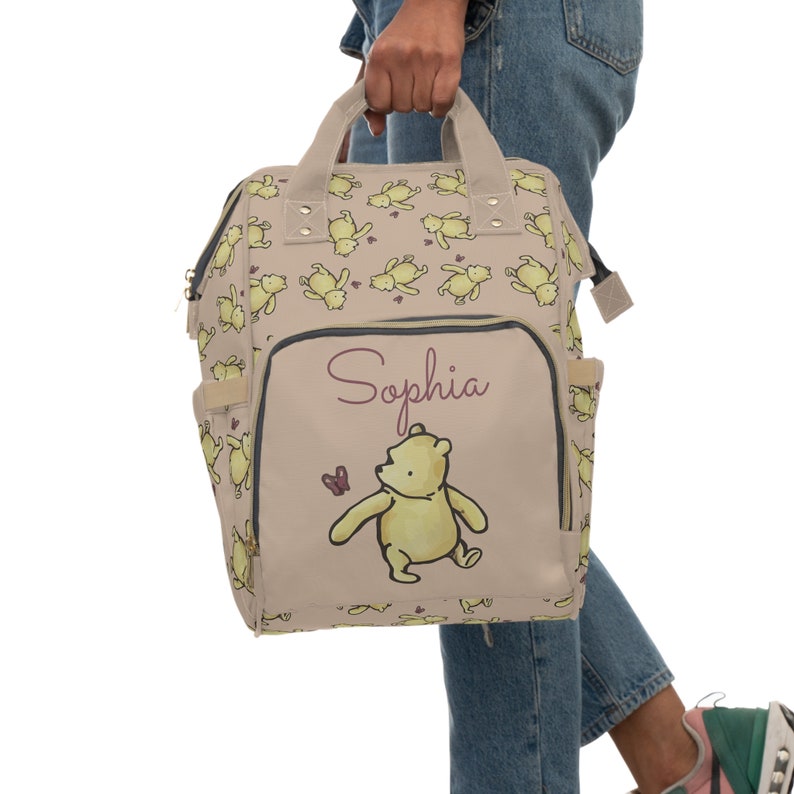 Winnie the Pooh Diaper Bag | Personalized Classic Pooh Multifunctional | Baby Shower Gift | Baby Backpack Diaper Bag | Baby Bags for Girls image 9