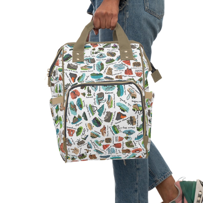 Bolso cambiador de parques nacionales / Bolso multifuncional vintage de parques nacionales / Mochila cambiador para bebé / Amante de los parques / Bolsos para bebés para niñas y niños imagen 9
