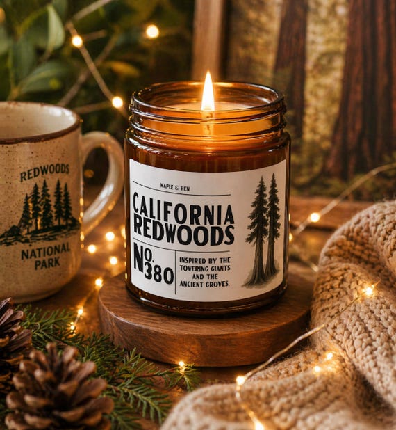 California Redwoods Candle | No. 380 Forest Scent | Redwood National Park Gift for Hikers, Campers & Nature Lovers | California Vacay Gifts