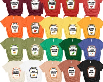Group Condiments Shirts | Matching Condiment Halloween Costume Party Shirt | 2023 Softball Tournament Tshirt | Adults Youth Ketchup Ranch