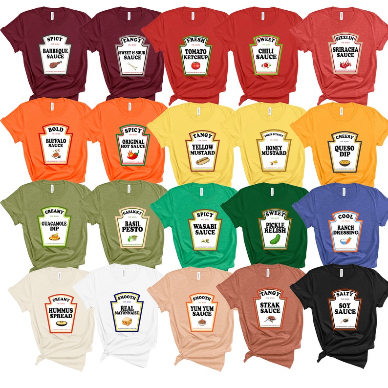 Group Condiments Shirts | Matching Condiment Halloween Costume Party Shirt | 2022 Softball Tournament Tshirt | Adults Youth Ketchup Ranch 