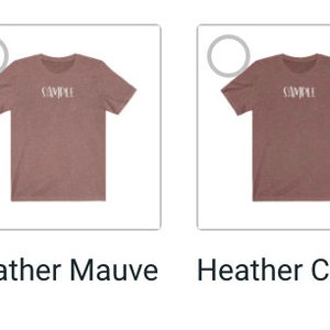 May include: Four short-sleeved t-shirts in white, heather mauve, heather clay, and heather peach. Each shirt has the word "SIMPLE" printed in black across the chest. The shirts are displayed in individual product boxes with color names below.