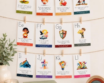 ABC Kids Bible Verse Flash Cards | Printable Scripture Memorization Verses Alphabet Card Set | Homeschool Pre-K Sunday School