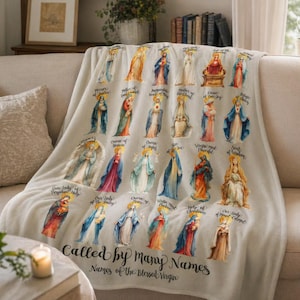 Titles of Mary Catholic Blanket | Marian Devotion Velveteen Throw | Blessed Virgin Mary Faith Blanket Gifts | Catholic Gift for Home