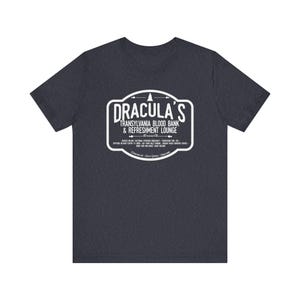Dracula Shirt | Transylvania Blood Bank Tee | Classic Horror Literary TShirt | Vampire Humor Gift, Gothic Book Lover Dark Academia Aesthetic Heather Navy