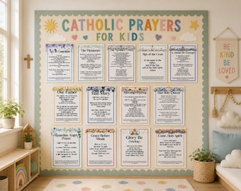 Catholic Prayers for Kids Posters | 13 Printable Prayer Posters for Classroom Decor, CCD Lessons, Homeschool, Religion Bulletin Board Poster