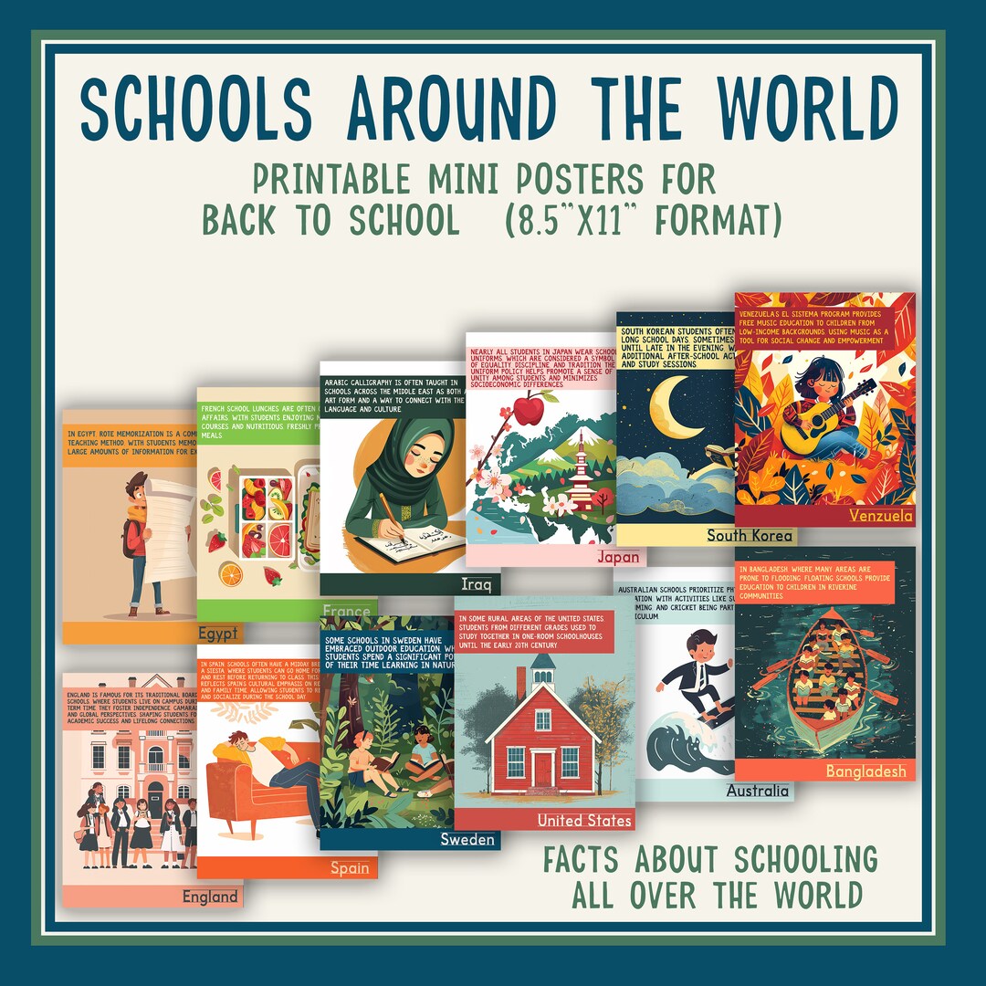 Schools Around the World Bulletin Board | Back to School Fun Facts ...