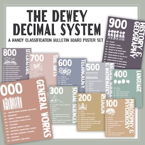 Dewey Decimal Classification Bulletin Board | Librarian Poster Set | Dewey Decimal Printable Posters For Library | Library Sign Ideas Bundle