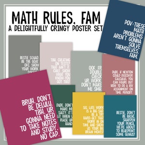 Funny Math Class Rules Posters | High School Middle School Teacher Slang Bulletin Board Poster | Mathematics Algebra Geometry Calculus Trig