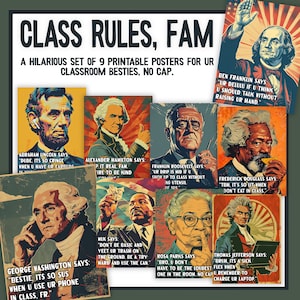 Lustige US Geschichtsklasse Regeln Poster | Social Studies Slang Bullet Board Poster, High School Mittelschullehrer Poster Set Decor Bundle