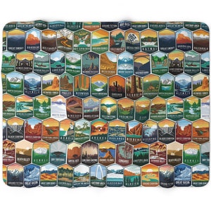 National Parks Sherpa Fleece Blanket | US Park Camp Throw Blanket | Camping RV Gift | Baby Nursery Decor Shower Gift | Motor Home Souvenir