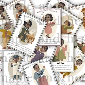 Schede didattiche sulla storia dei neri, carte collezionabili stampabili per il mese della storia dei neri afroamericani degli Stati Uniti, lezione di storia per insegnanti del Juneteenth, giugno, febbraio