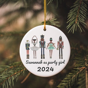 Custom Black Nutcracker Ornament 2024 | Personalized African American Girl Ballerina Christmas Gift | Name and Role Keepsake | Ballet Dancer