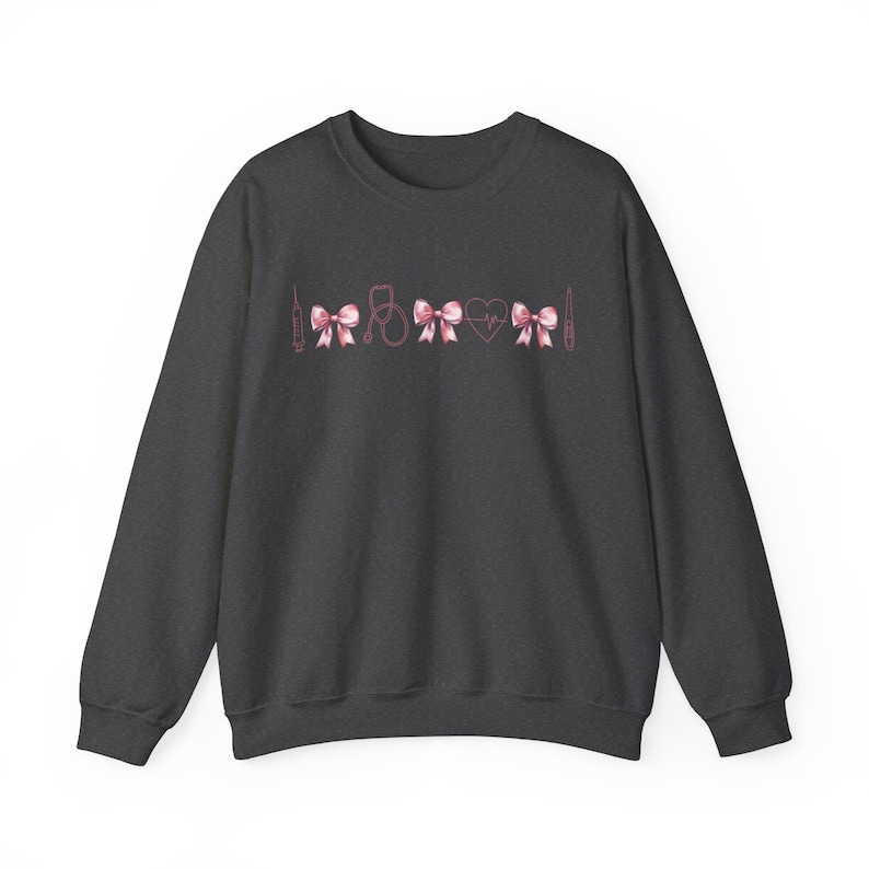 Coquette Nurse Sweatshirt | Cute RN Shirt, Pediatric, NICU, Icu, ER Graduation Gift Sweater, Nurse Practitioner, Labor Delivery, Mother Baby Dark Heather