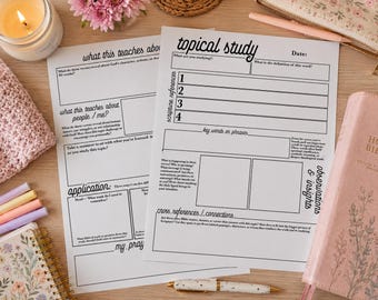 Topical Bible Study Worksheet | Printable Faith-Based Study Template | Bible Themes for Small Groups, Devotions, or Journaling