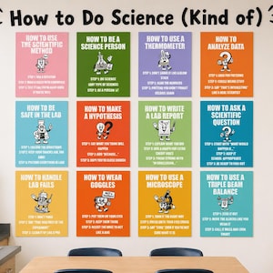 Funny Science Classroom Posters | How to Be a Scientist Decor Set | Middle School Science Bulletin Board Display for Teachers | Science Room