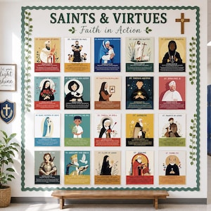 Conjunto de pósteres de santos católicos / Pósteres de santos para profesores de religión / Impresiones digitales para Semana Santa de Pascua / Tablero de anuncios imprimible sobre la fe en la Cuaresma