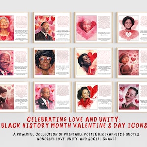 Zwarte Valentijnsdagposters met geschiedenis | Prikbord met liefde voor Black History Month | Middelbare school middelbare school februari decoratie | Zwarte leiders