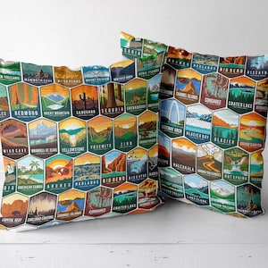 National Parks Pillow | US National Park Square Throw Pillow | Baby Nursery Crib Gifts | Baby Room Shower Gift | RV Camp Outdoor lover decor